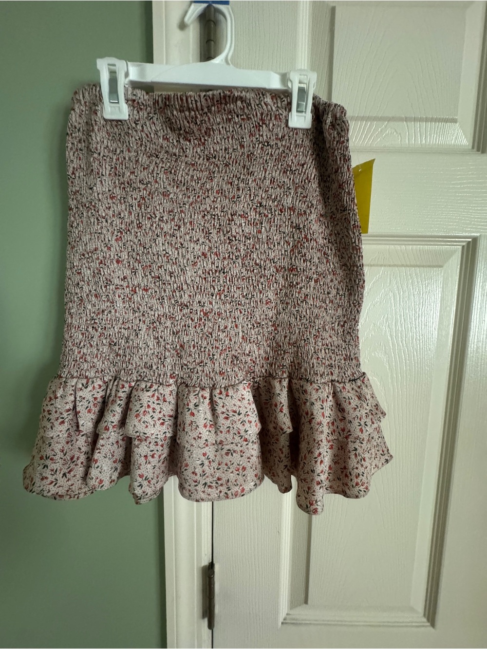 She + Sky Pink Floral Ruffle smocked Mini Skirt